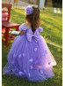 Lavender 3D Flowers Tulle Corset Back Flower Girl Dress